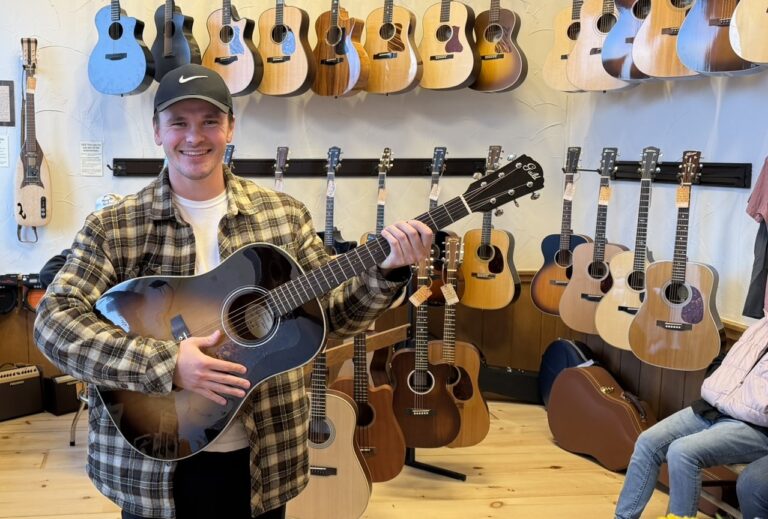 Nate new guitar day at Island City Acoustics